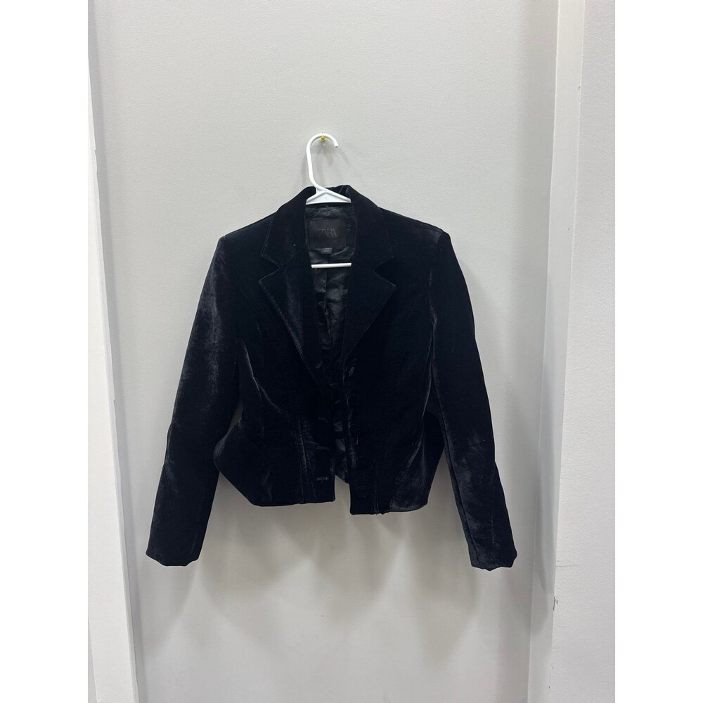 Zara Black Velvet Jacket Blazer Small Black Tag